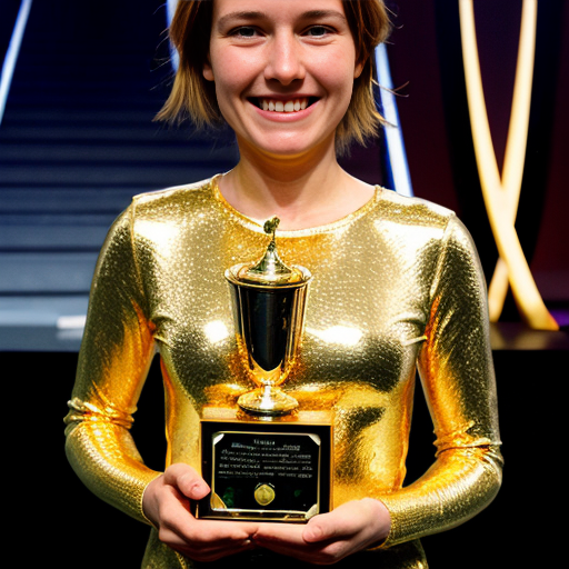 inside out style happy proud gold holding trophy one person gold