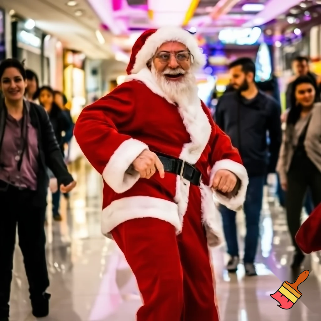 Santa Claus dancing shopping Centre walking