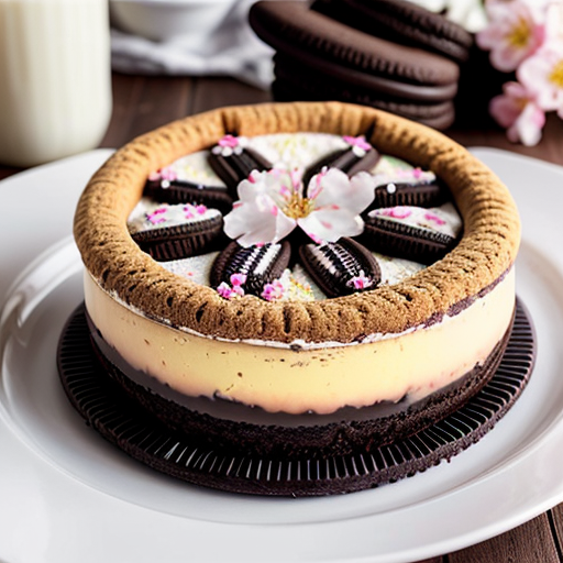 create a light brown oreo with cherry blossom Cheesecake filling