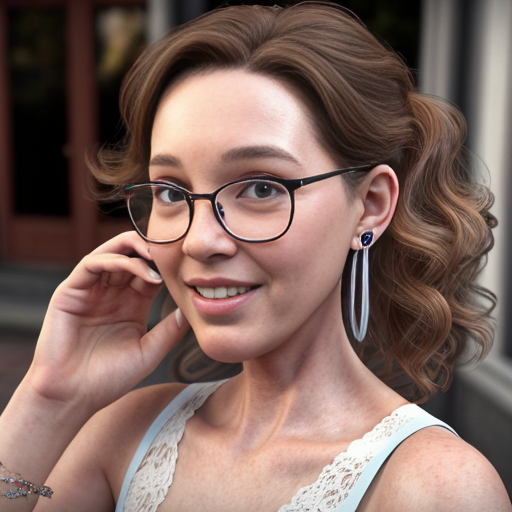Cute adorable niña Chilindrina y con Elizabeth Perkins glasses con hair lazo curly con verano casual formal elegante sensual sexy con aparatos auditivos audífonos sordera con close up whispering touching ear each other secrets con paséo con ciudad 16