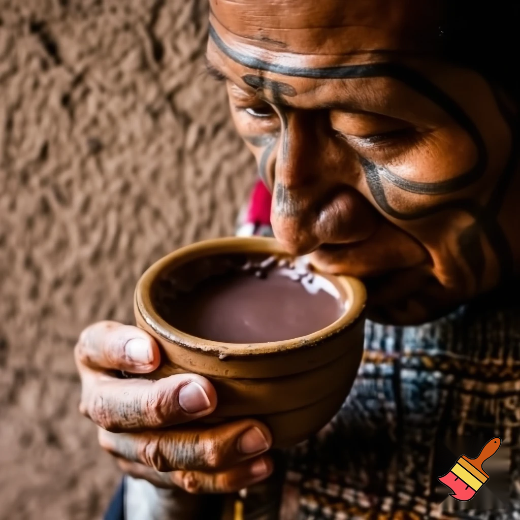 super realistic Mayan drinking chocolate milk