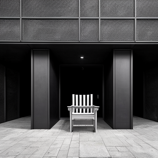 Director cinema's chair as a building inspired in the german expressionism architecture, exagerated forms, surreal  and deformed lines. Dark tone. The chair must be a building, transformed as a building
