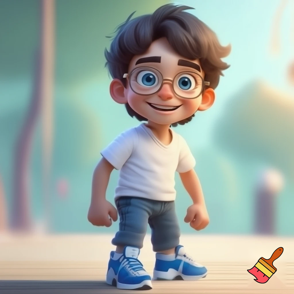 a boy standig he has a white skin coulor and black short hair he has bleu geans and a white bloes and bleu airmax shoes and he is whereing gold glasses and he is 12 years old and his hair is fully black and he is a bit taller and his skin is super light brown and he is super tall and looks happy



