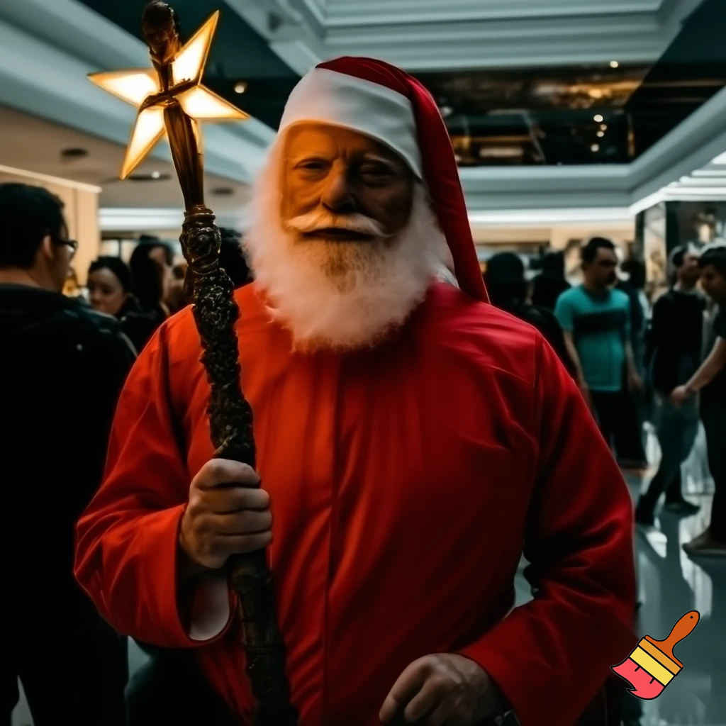 Santa Claus magic walking stick staff Russia shopping Centre Australia shopping immune in a star
