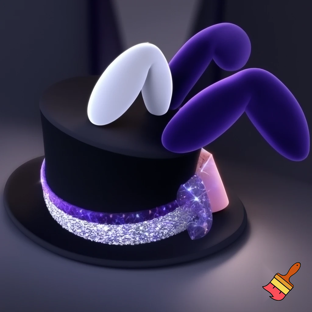 Black top hat with bunny ears velvet white and purple purple and white headband fabric and velvet glitter, purple and pink special present