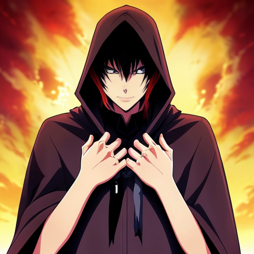 Creepy horror crow with human body covered in cloak with human wrists 