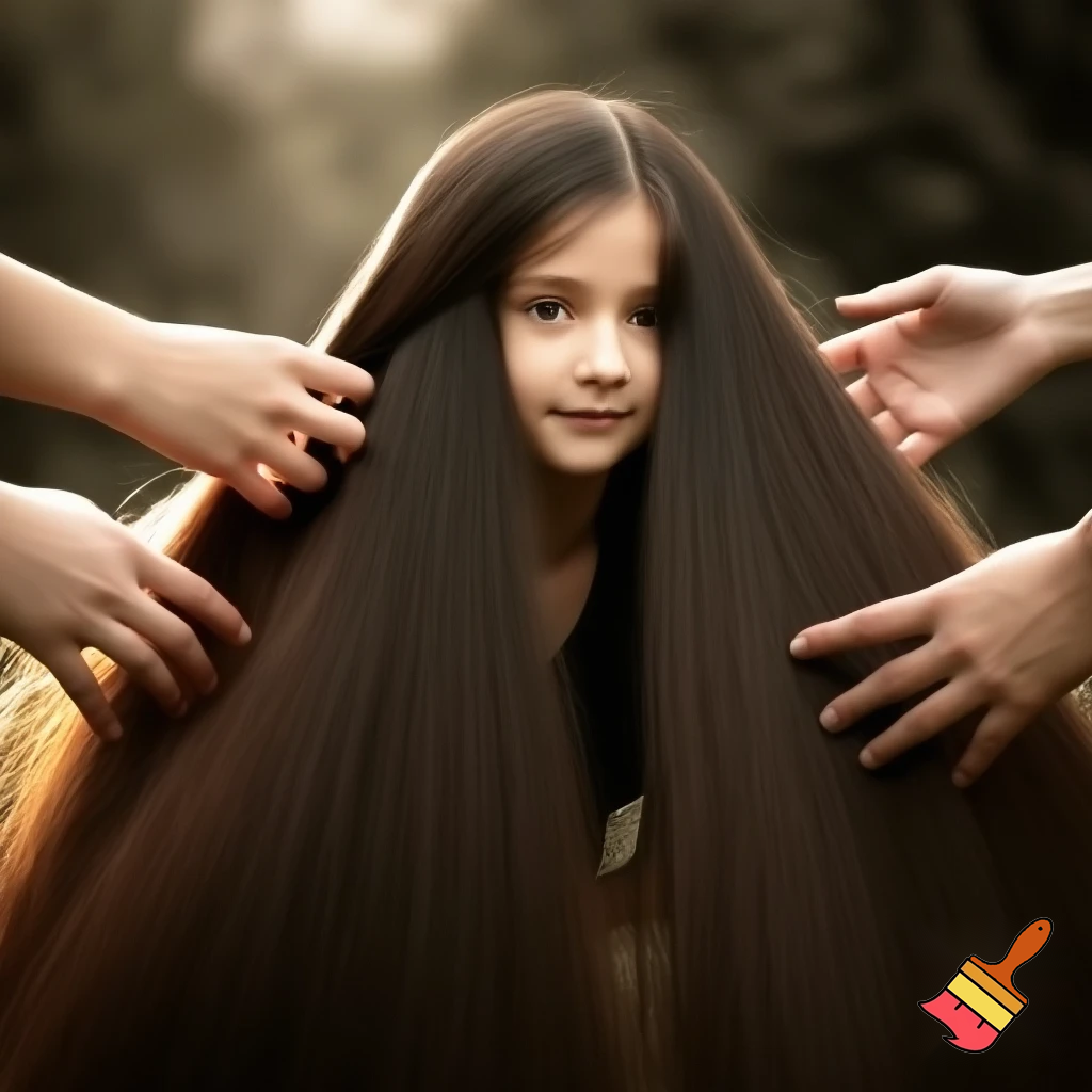 girl with long long long long long hair that the hole people tuch her hair