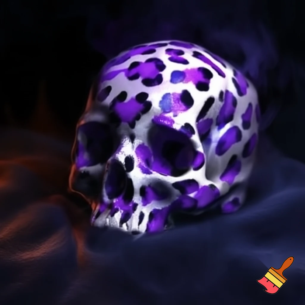 Draw a skull that is purple leopard print patterned