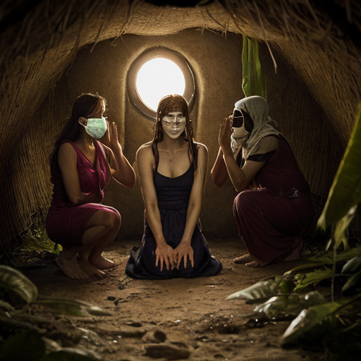 Her mother, Yura, had hidden her in the root cellar beneath their hut, wrapping her in damp cloth to mask her scent. It was a desperate act, born not of rebellion, but of love. She knew the price. She had known it since she was a child herself.
As the sun struck the altar’s peak, the elders emerged from the jungle, silent and skeletal, their bone masks glinting in the dying light. They did not speak. They did not search. They simply turned to Yura.
She did not run.
She stepped forward, arms raised, wrists bare.
But the elders did not stop at her.
They took her sister. Her cousin. Her niece.
Four women, bound together at the altar, arms stretched, wrists strung high. A chain of blood and defiance.
And then, from the jungle, came the sound.
Not a roar.
A breath.
A low, seismic exhale that made the trees bow and the villagers fall to their knees.
Kong had come.
But not for worship.
For judgment.