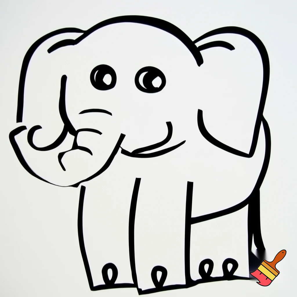 Gentle elephant coloring page outline, kid-friendly, simple black line art