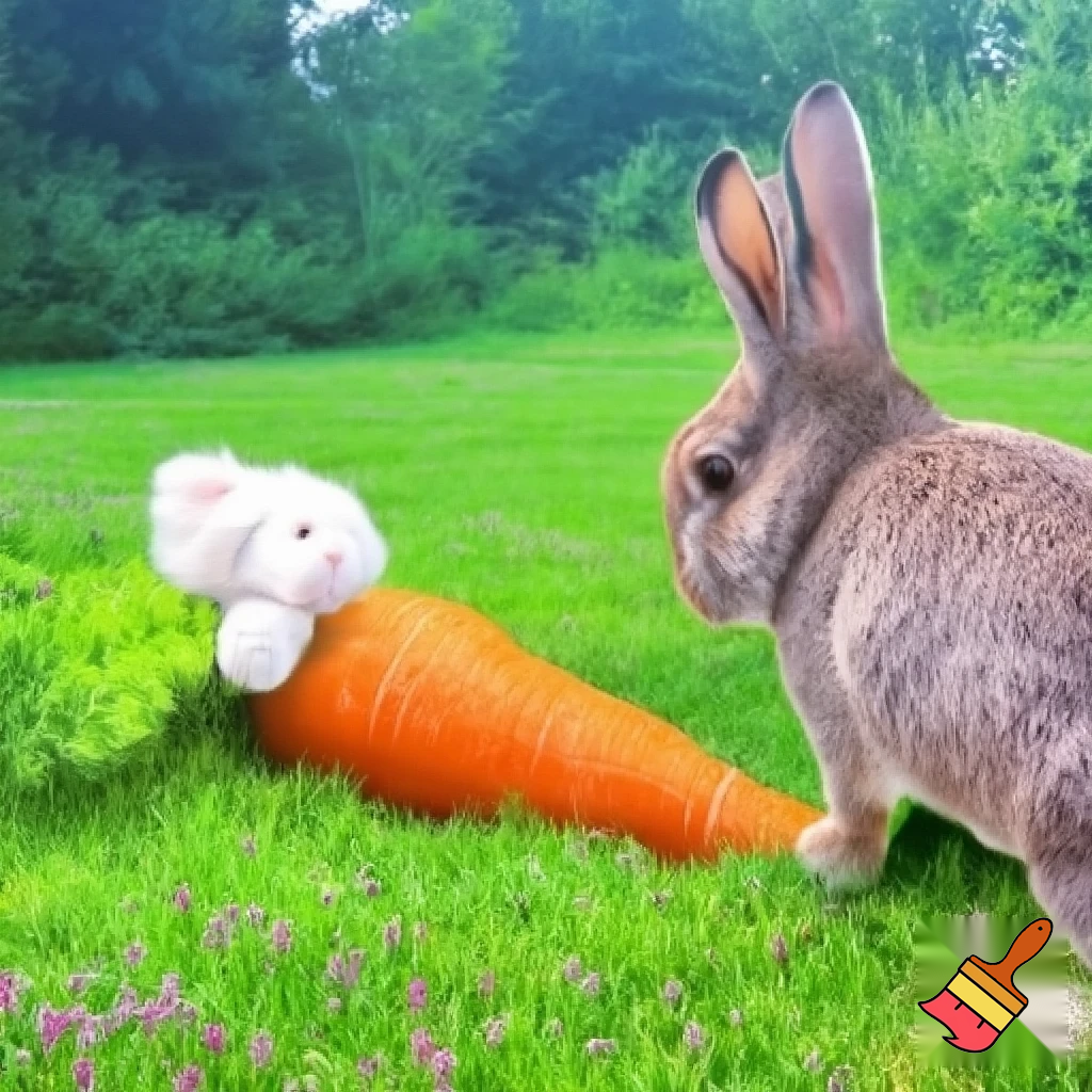 Scene: Sunny meadow. Bunny sees a big carrot.
Text Bubble (Bunny): “Wow! This carrot is huge! Just for me!”