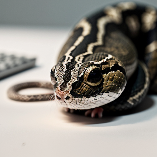 A realistic close-up scene: a snake tightly coiled around a computer mouse. The snake’s body wraps the mouse smoothly, emphasizing the shape of the mouse and the texture of the snake’s scales. The computer mouse is the main focal point, sharp and clearly visible within the snake’s coils. The background is completely blurred and indistinct, no visible objects or environment details. Shallow depth of field, soft studio lighting, high realism, detailed textures, calm but tense atmosphere, focus on the interaction between the snake and the mouse.
clean composition, centered subject, product-style photography, neutral color palette