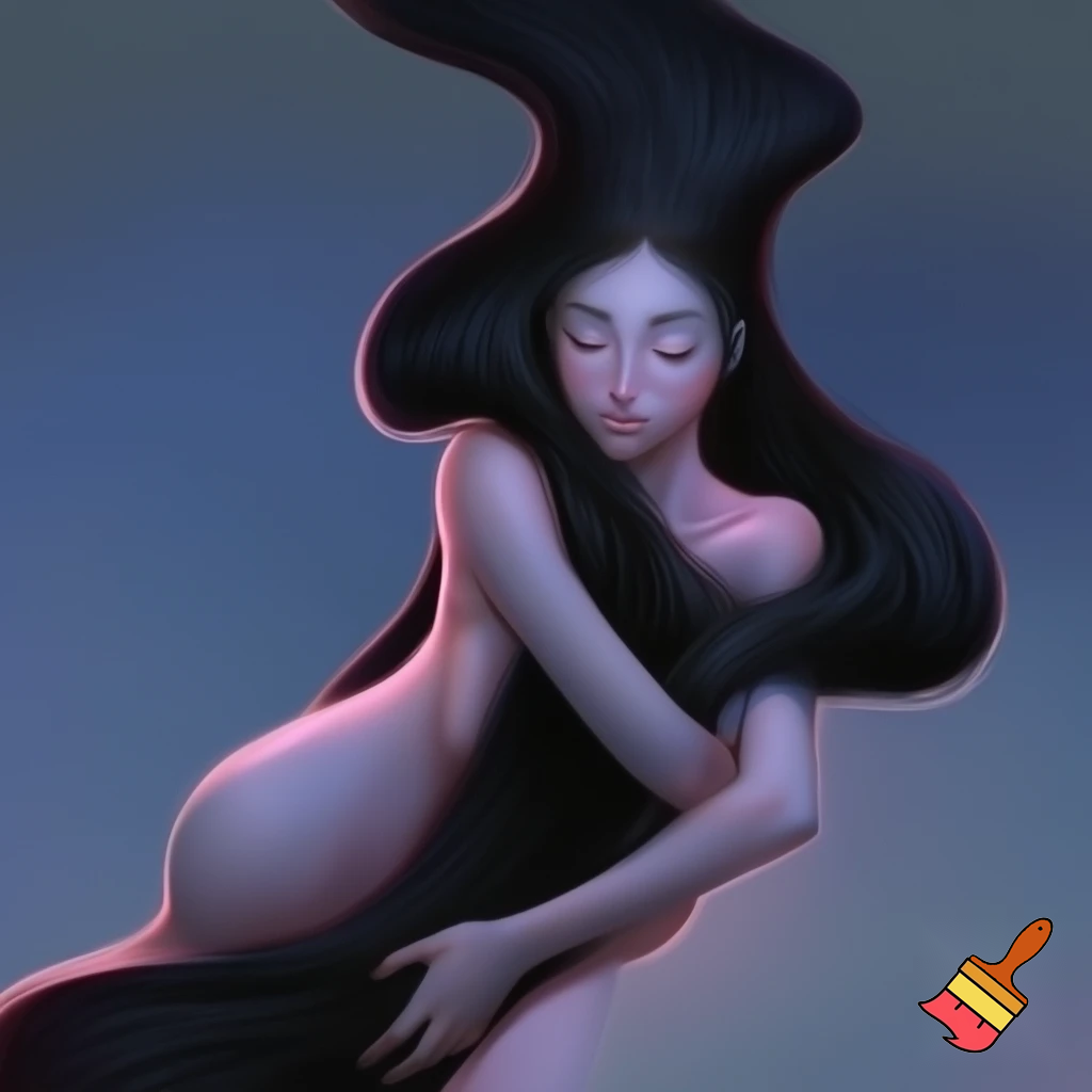 girl bound by her long hair