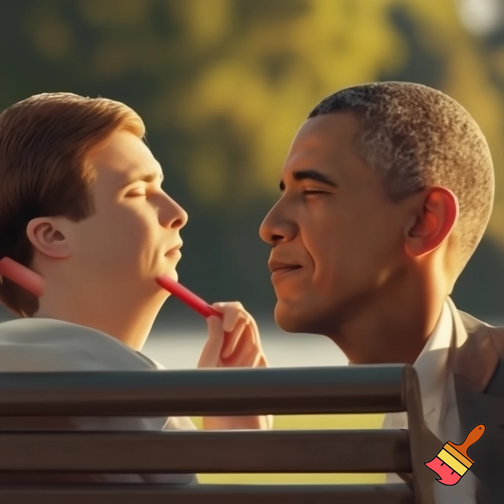 Make a picture of Charlie Kirk and Obama sharing twizzlers

