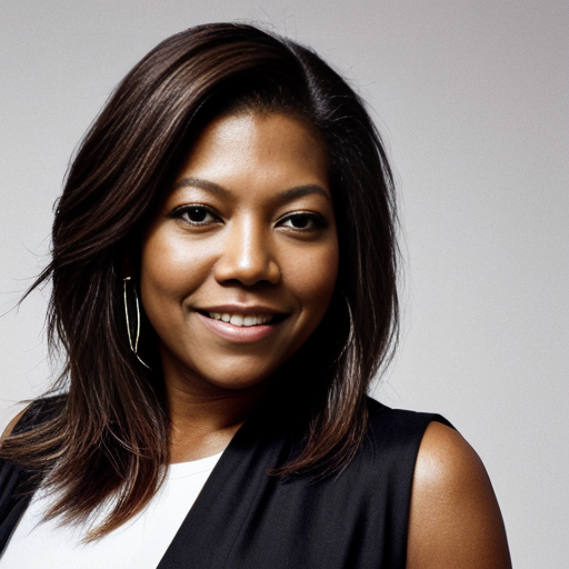 Generate a black and white photo of Queen Latifah Rocking a light brown sleek side part bob hair 