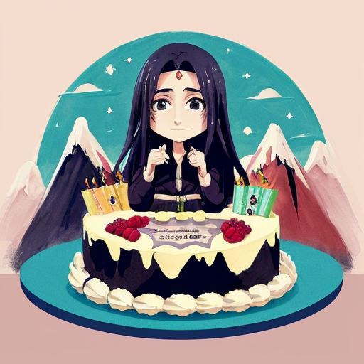 The name of my friend is Nutan , it's her birthday today , make a birthday for her , she likes mountains , hiking , blue berry chesse cake and anime like Naruto etc.  Make an art for her birthday to wish her. It should look cute