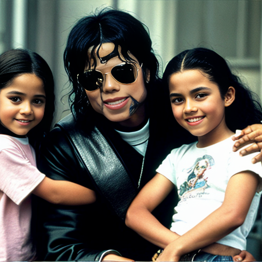 genreate a image of micheal jackson and esptein with kids
