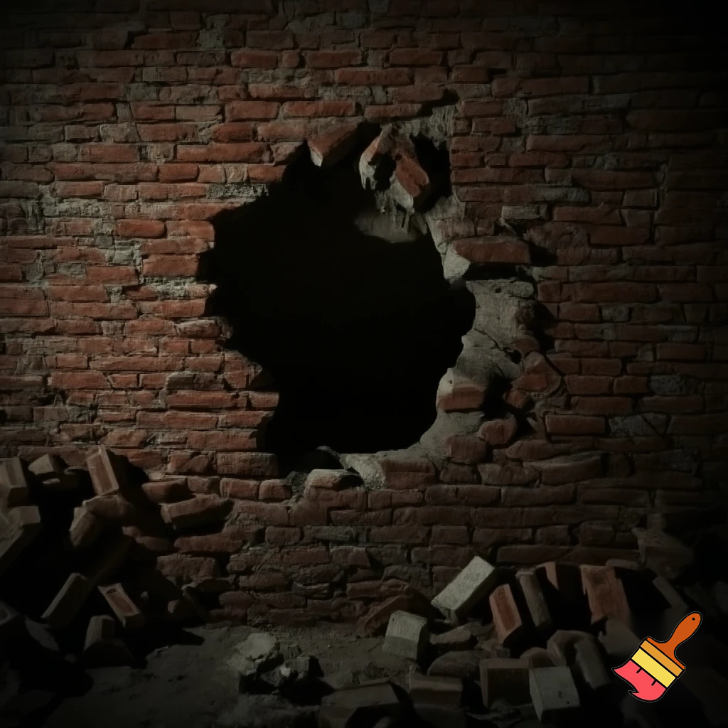 Broken wall, a big hole in the wall