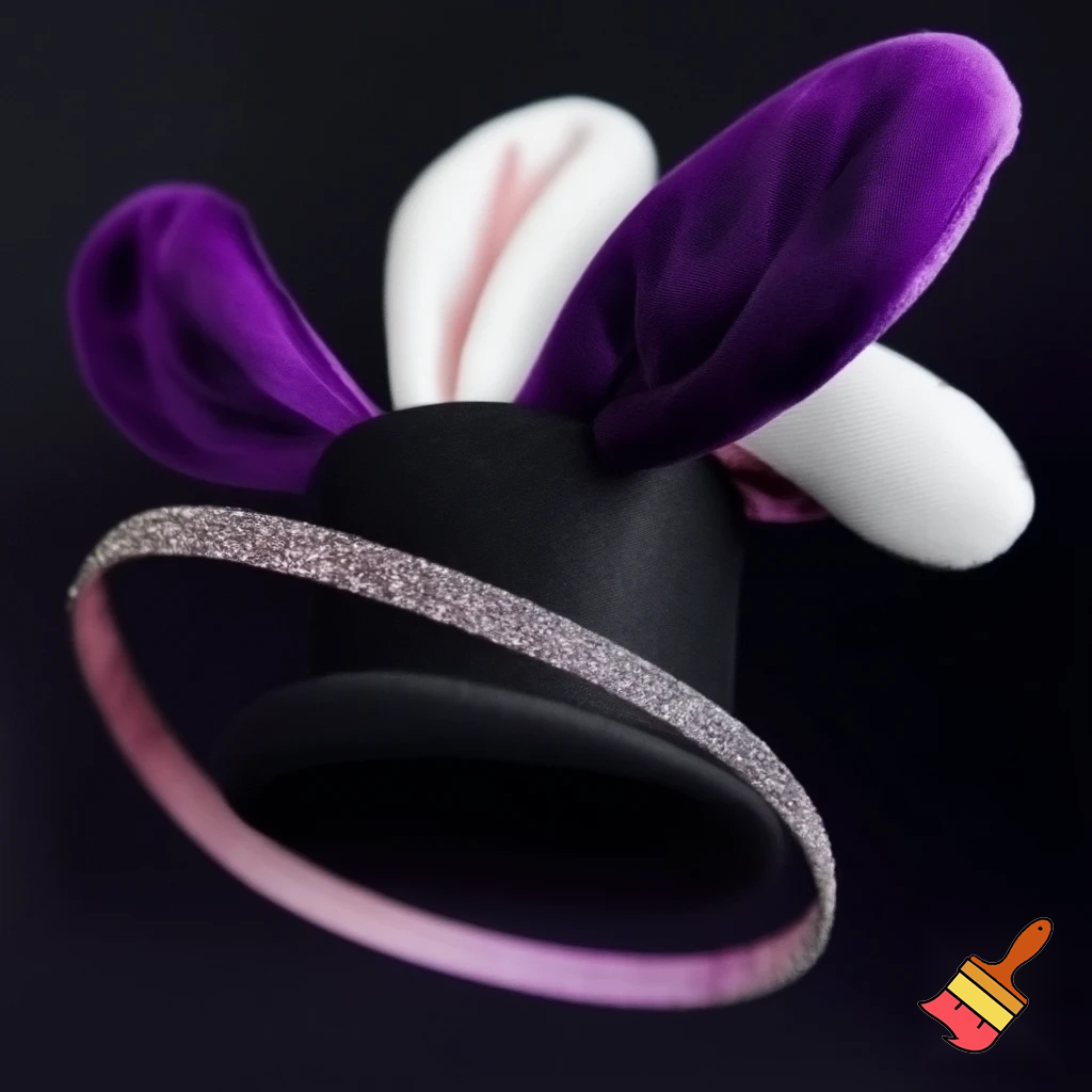 Black top hat with bunny ears velvet white and purple purple and white headband fabric and velvet glitter, purple and pink special present true special and delicate velvet pink and purple