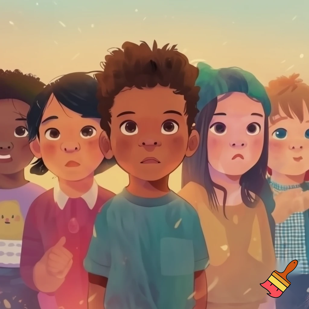 young kids from ethnic diverse backgrounds  side by side not holding hands

