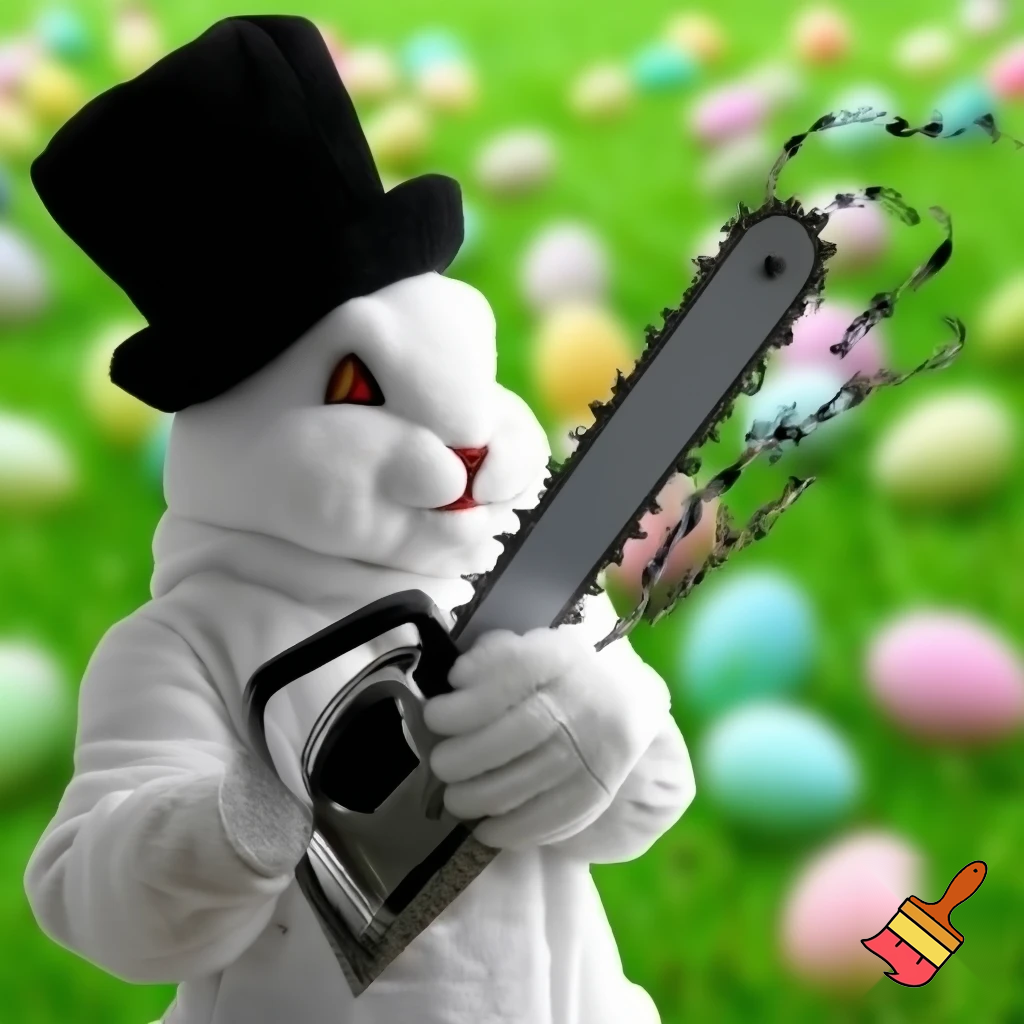 Easter bunny mascot costume top hat🚪 Easter bunny with a chainsaw