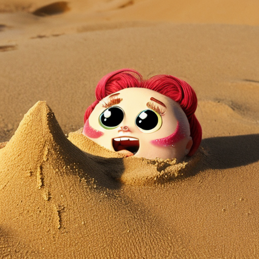 The powerpuff girls buttercup buried up to her neck in sand only her head sticking out packed in by bubbles and blossom