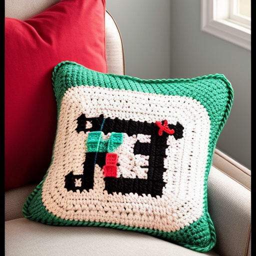 “Turn this image into a hyper-realistic tapestry crochet pillow front panel. Keep the exact Stranger Things layout: three rows of bold black painted alphabet letters with Christmas lights above each row. Recreate the entire design using tight crochet stitches, visible yarn loops, pixel-like stitch blocks, and clean square edges. Make the colors of the lights match the original — red, blue, yellow, white, and green — but rendered as crocheted yarn. Add realistic fiber texture, slight stitch shadowing, and the look of a hand-made crochet square ready to be assembled into a pillow.”