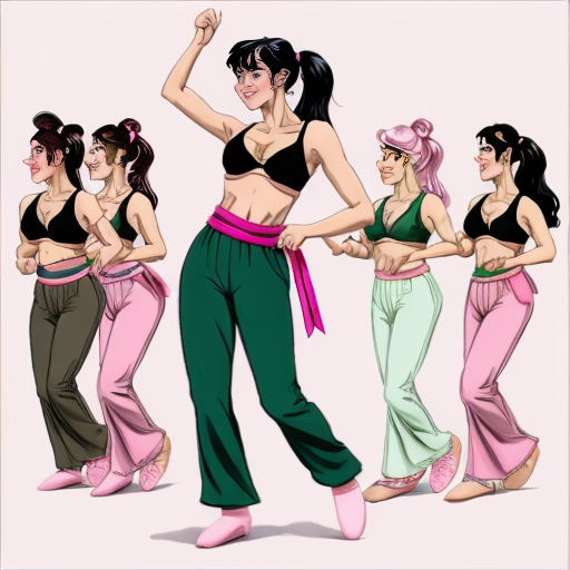 90's disney's 2d aladdin style comic black background and panels of 
Panel 1 The marching black haired ponytail women with green skin,green harem pants pink bra and pink sash and pink curved slippers sway their hips every time they kept marching. 
Panel 2 As the black haired ponytail women with green skin,green harem pants pink bra and pink sash and pink curved slippers march and dance, they swell up, until there's no more room and the black haired ponytail women with green skin,green harem pants pink bra and pink sash and pink curved slippers are unable to dance and march any further. 
Panel 3 the black haired ponytail women with green skin,green harem pants pink bra and pink sash and pink curved slippers, and they even continue to swell up. 
Panel 4 The black haired ponytail women with green skin,green harem pants pink bra and pink sash and pink curved slippers increasing body size occupies all the remaining space around them. 
Panel 5 A few of the marching and dancing black haired ponytail woman with green skin,green harem pants pink bra and pink sash and pink curved slippers squash the others when they grow larger. 
Panel 6 Regardless,all the black haired ponytail women with green skin,green harem pants pink bra and pink sash and pink curved slippers continue to dance and march. 
panel 7 Then constraint of space goes over the limit and the black haired ponytail women with green skin,green harem pants pink bra and pink sash and pink curved slippers explode.  