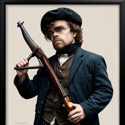 peter dinklage as a disgrunted pilgrim with a blunderbuss and hat with buckle norman rockwell  art style 