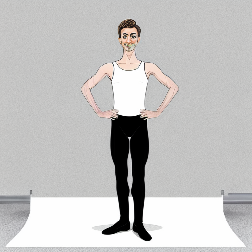 Männlicher Ballettänzer gerade stehend von vorne mit langer Leggins als minimalistische karikaturhafte Zeichnung wie mit dickem schwarzem Filzstift auf weißem Hintergrund