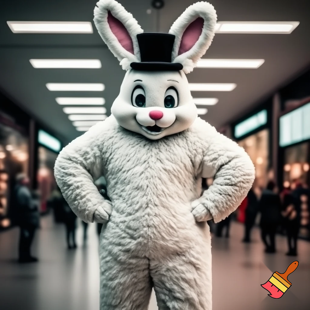Easter bunny mascot costume top hat shopping Centre