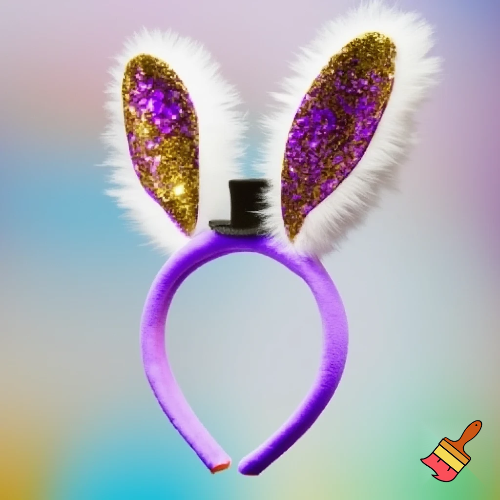 Easter bunny headband, top hat, purple and white with glitter gold purple glitter