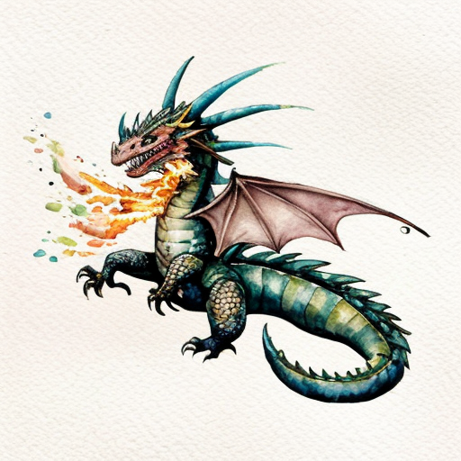 a dragon 2 tiny wings, fire breathing, diamond sparkle scales, tounge tufted hair on head, long tail with short barbs, small eyes with hairy eyebrows, large snout with large nostrils