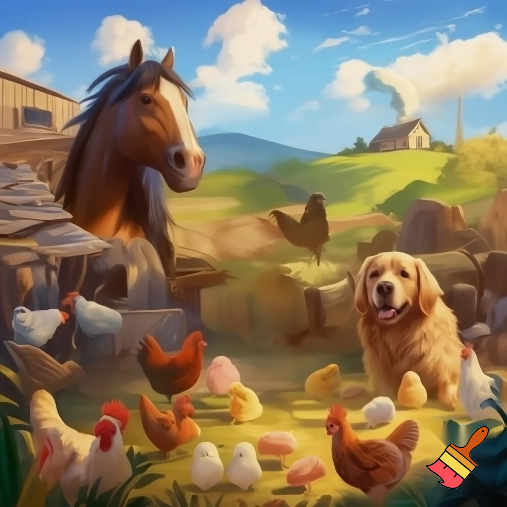 Una granja con animales variados.


