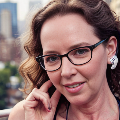 Cute adorable niña Chilindrina y con Elizabeth Perkins glasses con hair lazo curly con verano casual formal elegante bikini sensual sexy con aparatos auditivos audífonos sordera con close up whispering touching ear each other secrets con paséo con ciudad 17