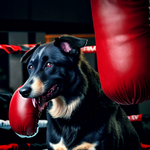 deadly dog ,sharp teeth, blood dripping , face tats, nose ring ,navy bluey prisoner fit mug shot boxing gloves