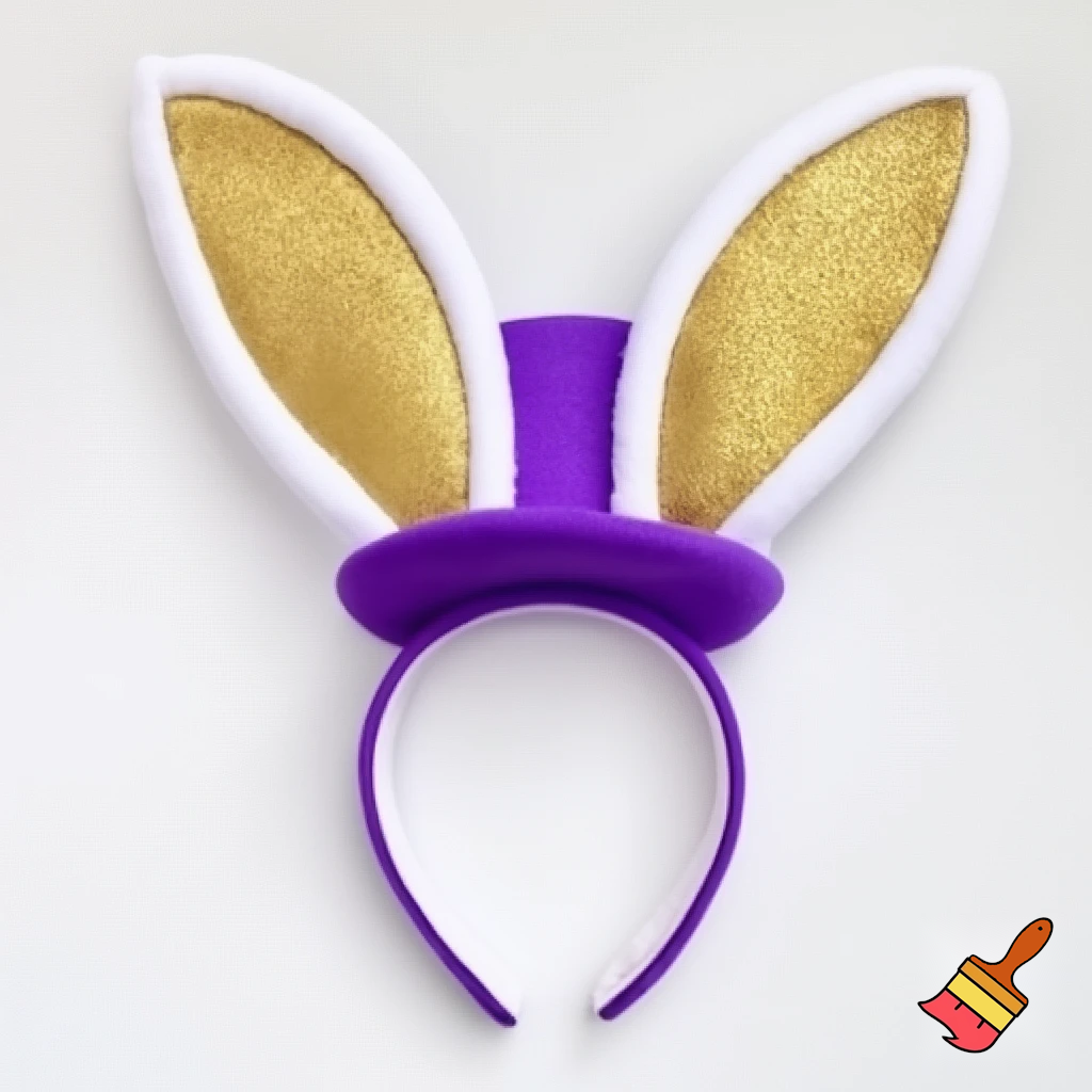 Easter bunny top hat headband, purple and white with gold