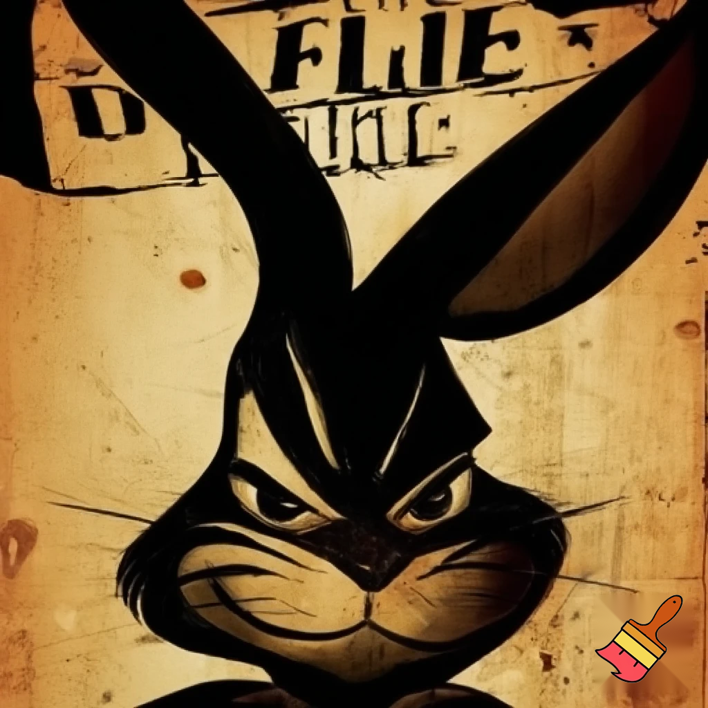 wanted poster of a rabbit smirking and looking sinister and menacing