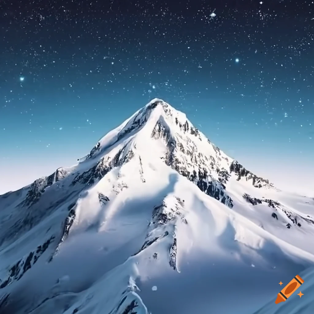 a tall snowy mountain reaching space