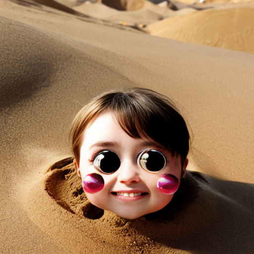 The powerpuff girls buttercup buried up to her neck in sand only her head sticking out packed in by bubbles and blossom