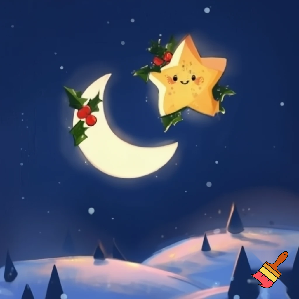 Star and moon christmas cartoon