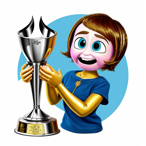 inside out style happy proud gold holding trophy one person gold cartoon animation style orange skin proud excited