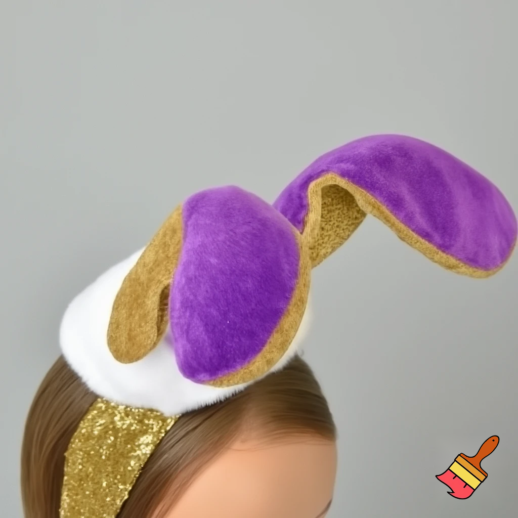 Easter bunny top hat headband, purple white with gold glitter fabric and velvet velvet gold special gold and delicate