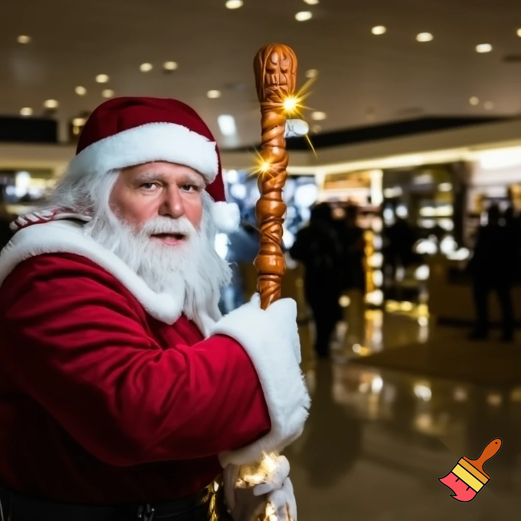 Santa Claus magic walking stick staff Russia shopping Centre Australia shopping immune in a star