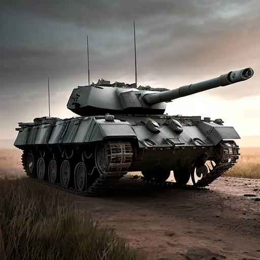 Realistic editorial image of a K2 GF main battle tank for a Polish defense article. Show the tank at dusk in a dramatic battlefield setting. Add subtle blue holographic tactical overlays around the tank to suggest a modern battlefield management system. Include a faint digital map grid, friendly unit markers, route lines, sensor icons, and a compact command interface near the turret. Keep the tank realistic and clearly visible. Emphasize steel armor, long main gun, rugged tracks, and military camouflage. Use moody lighting, strong rim light, and subtle screen-like reflections on the hull. Three-quarter front low-angle view, landscape 16:9, magazine hero image style.