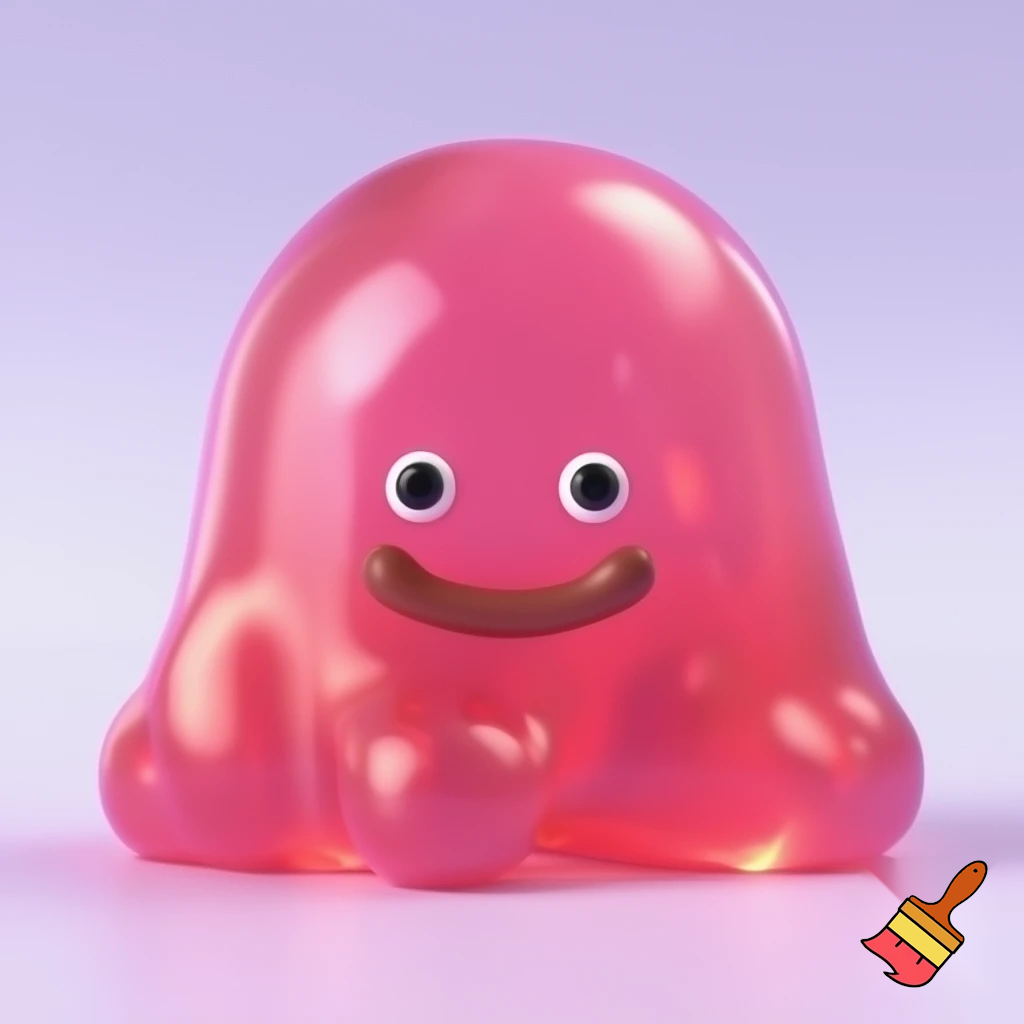 Pink jelly jamm character, cartoonish style, 3d