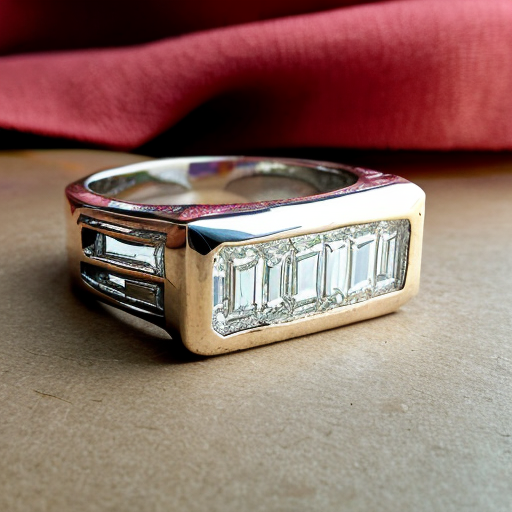a ring with one large rectangular baguette-cut stone