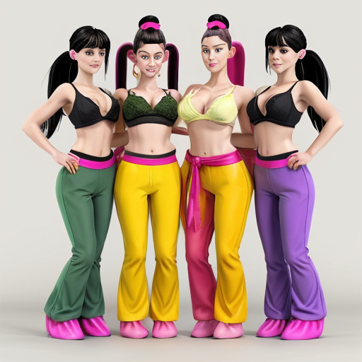 90's disney's 2d aladdin style comic dark blue background and panels of panel 1 a marching band of black haired ponytail women  with blue skin,blue harem pants red bra and red sash and red curved slippers and each playing an instrument while marching out of the remains of the belly bugle. 
Panel 2 followed by a giant black haired ponytail woman with green skin,green harem pants pink bra and pink curved slippers sash with cowbells who marches in front of a black haired ponytail woman with yellow skin, yellow harem pants, purple bra and purple sash and purple curved slippers . 
Panel 3 then the giant black haired ponytail woman with green skin,green harem pants pink bra and pink curved slippers sash with cowbells  who repeatedly steping and squishing on a black haired ponytail woman with yellow skin, yellow harem pants, purple bra and purple sash and purple curved slippers 
Panel 4 The black haired ponytail woman with yellow skin,yellow harem pants purple bra and purple sash and purple curved slippers eventually has enough and sneaks behind the giant black haired ponytail woman with green skin,green harem pants pink bra and pink sash and pink curved slippers 
panel 5 The black haired ponytail woman with yellow skin,yellow harem pants purple bra and purple sash and purple curved slippers then kicks the giant black haired ponytail woman with green skin,green harem pants pink bra and pink sash and pink curved slippers in the butt. 
Panel 6 then the giant black haired ponytail woman with green skin,green harem pants pink bra and pink sash and pink curved slippers split into three black haired ponytail women with big breast and hips green skin,green harem pants pink bra and pink sash and pink curved slippers. 