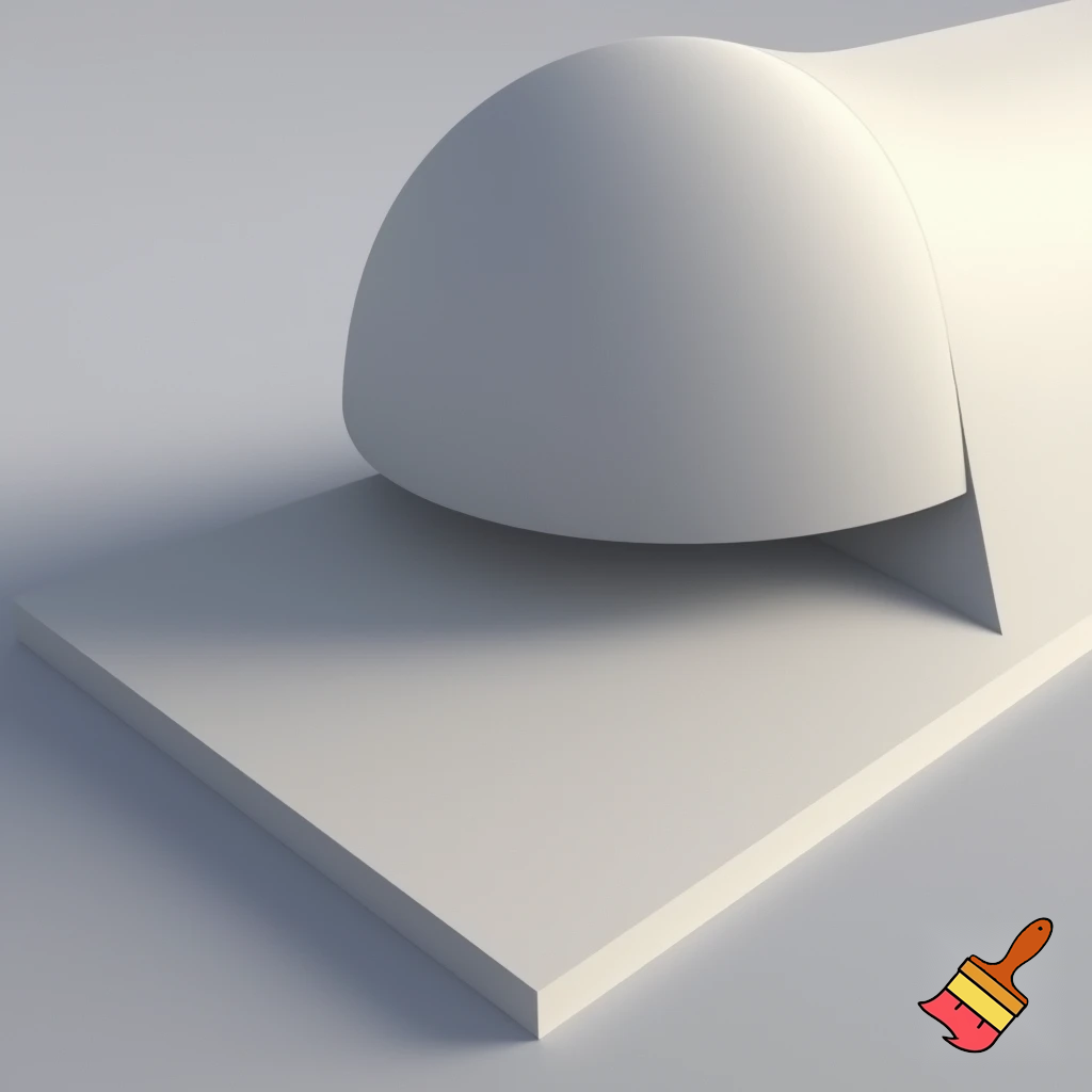 A three-dimensional shape with a flat, plane-like base and four distinct corners. From each edge of the base, a smooth, dome-like curvature gently rises and blends into a continuous, rounded form, dome-like appearance."