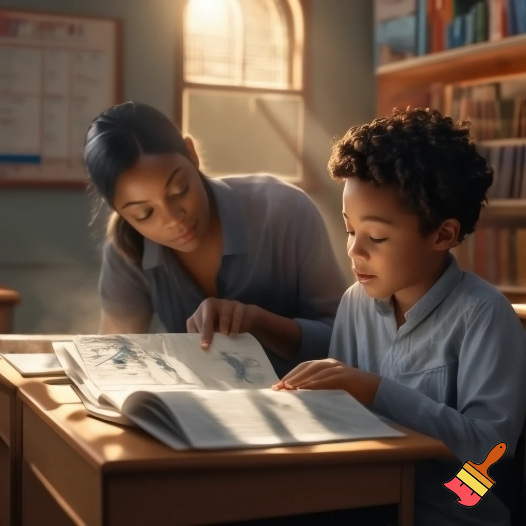 a photo of teacher and a student studying in the class